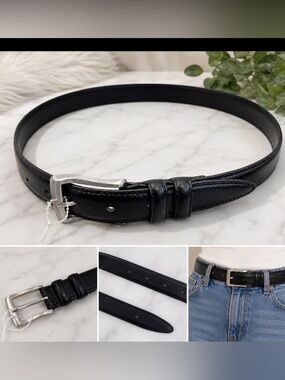 Florsheim Black Leather Men's Belt with Silver Buckle